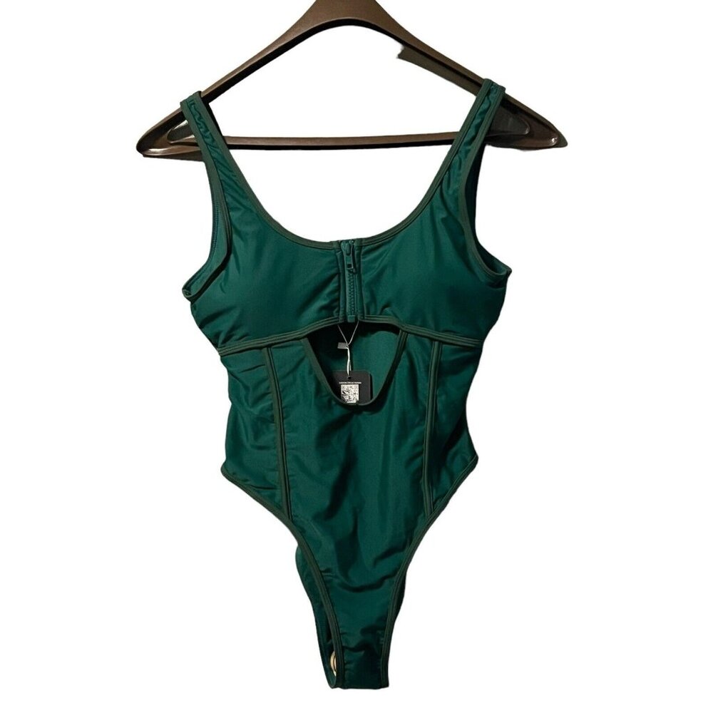 Shekini‎ One Piece Swimsuit Size Medium Zip Up Chest NWT Beach Travel Vacation